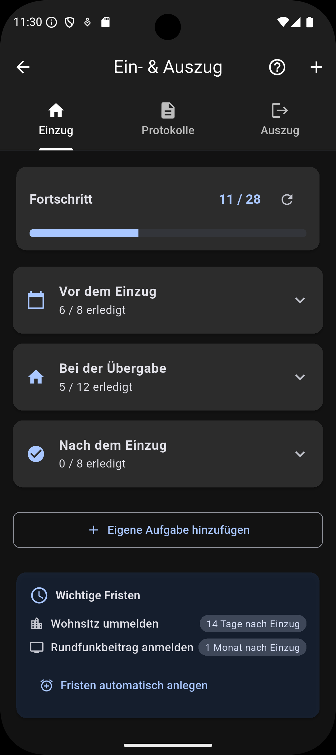 Ein- & Auszug Screenshot 1