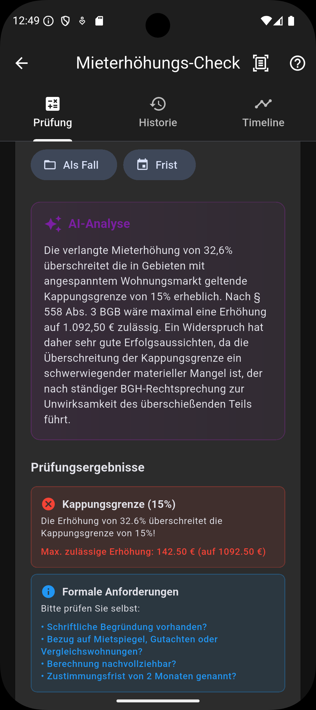 Mieterhöhungs-Check Screenshot 2