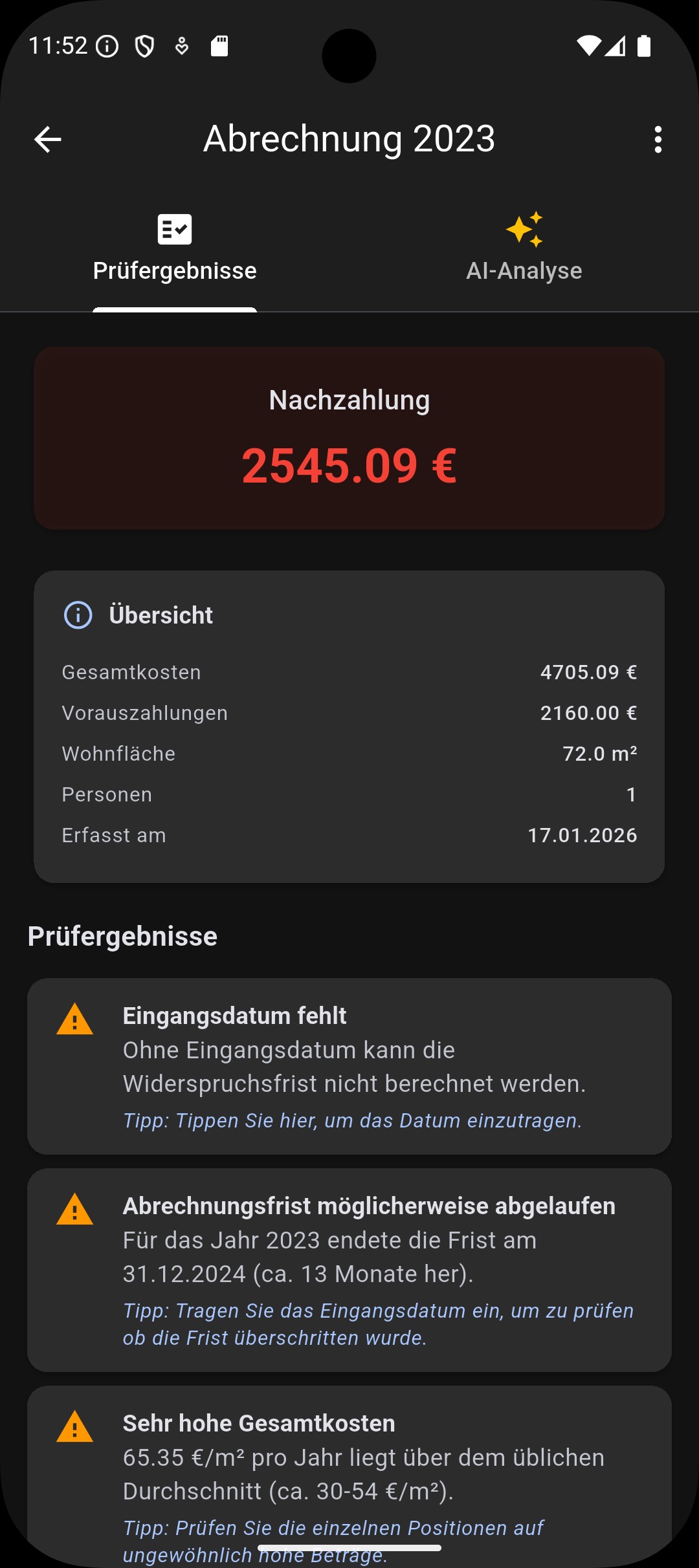 Nebenkosten-Prüfer Screenshot 3